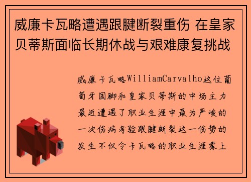 威廉卡瓦略遭遇跟腱断裂重伤 在皇家贝蒂斯面临长期休战与艰难康复挑战 威廉卡瓦略遭遇跟腱断裂重伤 在皇家贝蒂斯面临长期休战与艰难康复挑战
